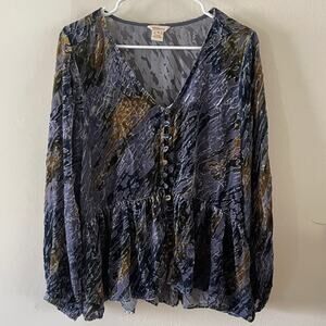Sundance Burnout Velvet Blouse Womens M Sheer Silk Blend Whimsigoth Boho